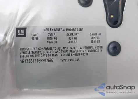 2006 Chevrolet Malibu Ls from USA, damaged, VIN 1G1ZS51F16F297697